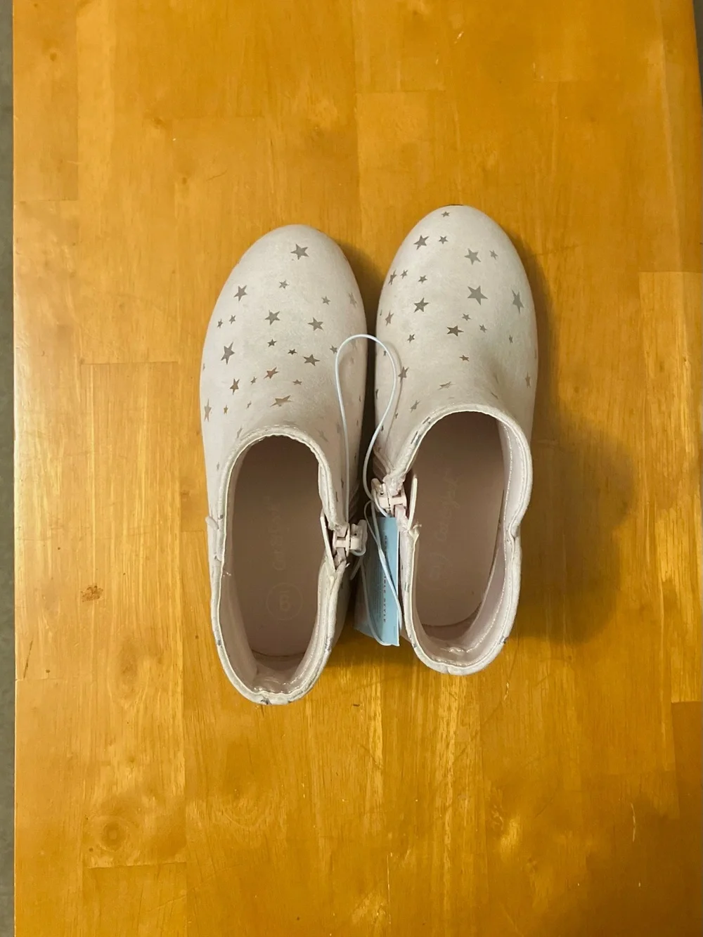 Cat & Jack Penelope Ankle Boots, Blush with Silver Stars - Size 9T (NEW w/Tags)